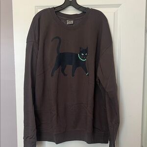 Chic Brown Sweatshirt with Black Cat Design